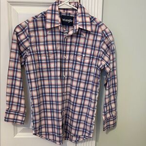 Wrangler boys White and Blue Plaid Shirt like new